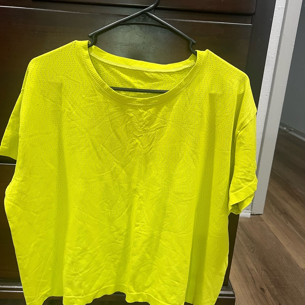 Athleta Neon Yellow Mesh Crop Tee